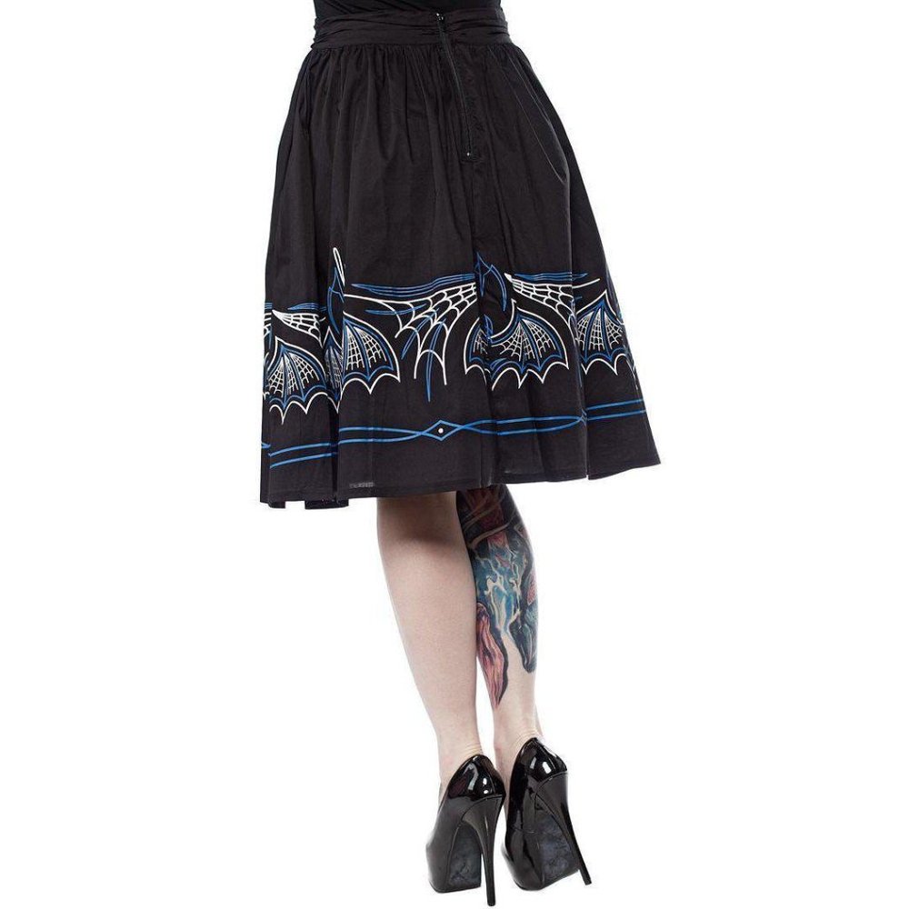 Sourpuss Batty Pinstripe Skirt in Black & Blue - Picture 5 of 5